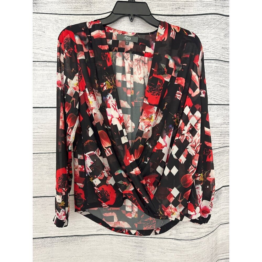 Max New Zealand Red & Black Floral Blouse Size 4